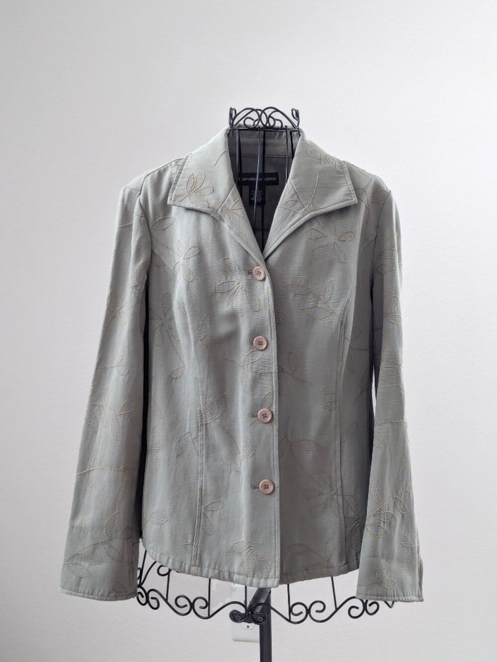 Norton McNaughton Women 12 Celery Green Embroidered Cotton Blend Jacket